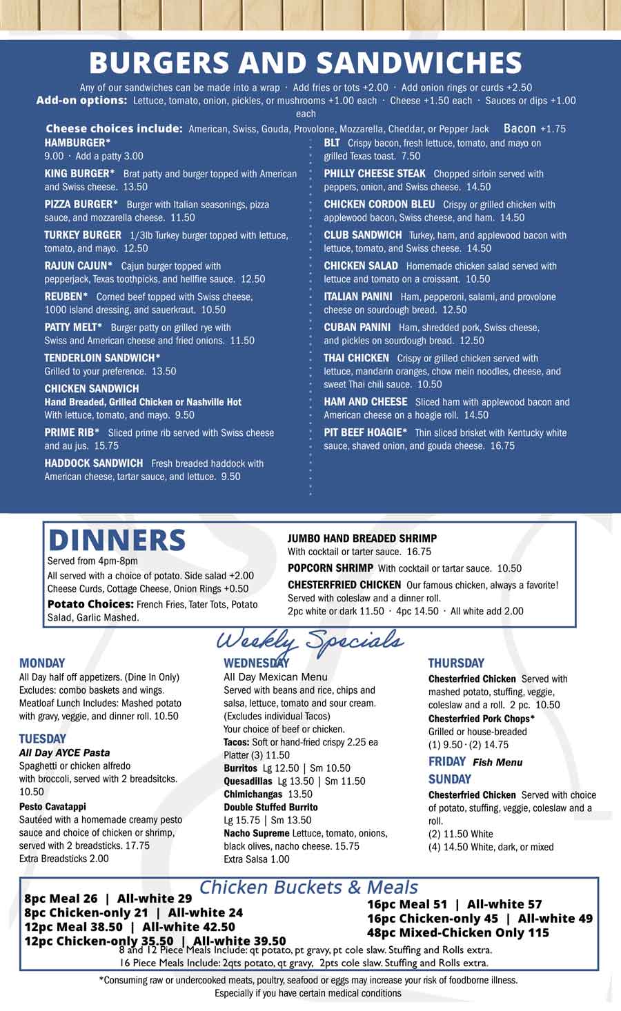 Lake Park Pub menu June 2026